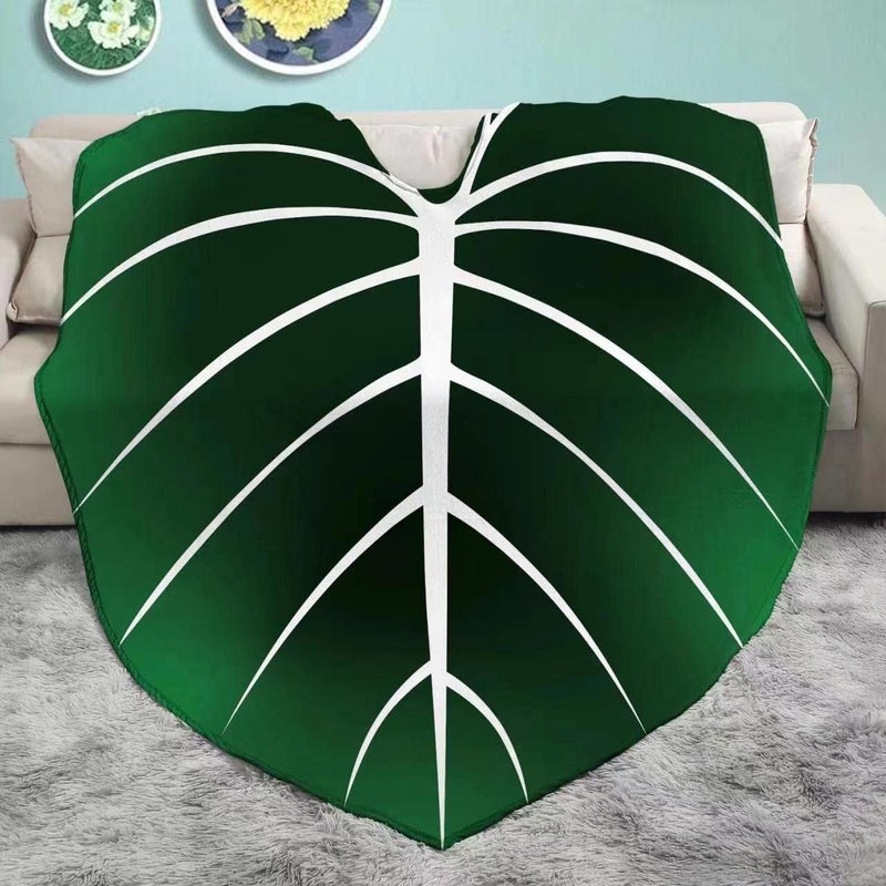 kerscton Leaf Blanket Plant Throw Blankets Soft Plush Flannel Giant Shaped Comfortable Kids or Adults for Couch Bed Sofa Decorative Great Gifts (Green White) 87x63 Inch - Image 2
